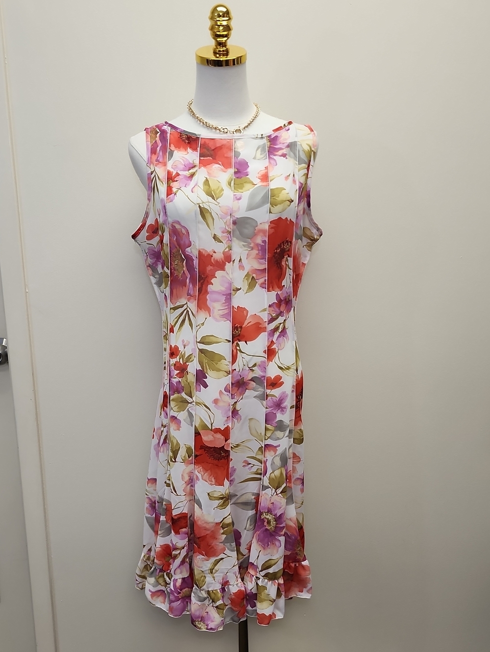 Sandra Darren Floral Midi Dress Sleeveless Sheath Size 8